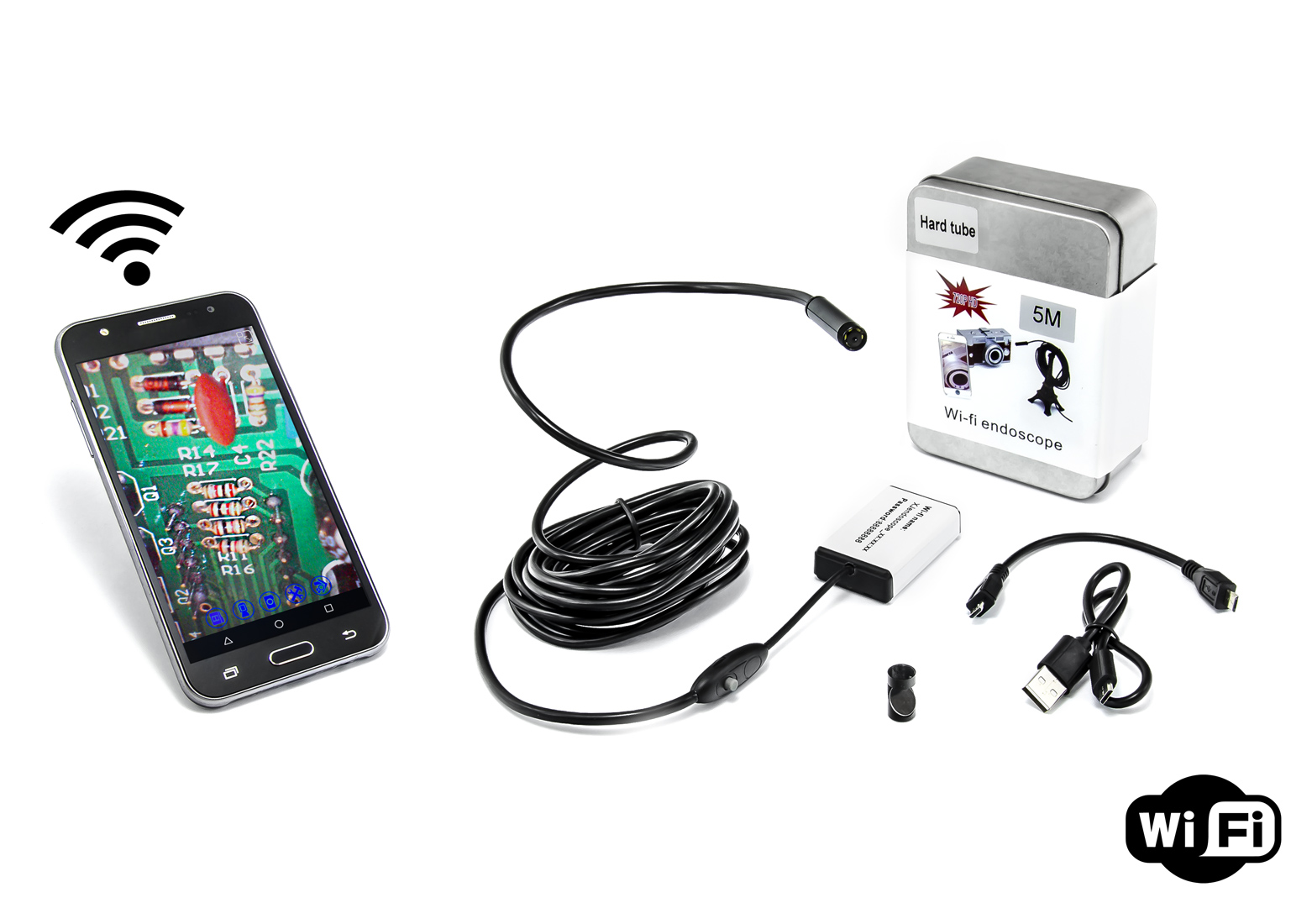 Endoskopická Wi-Fi kamera s voděodolností IP66 a tvrdým ohebným kabelem 5m