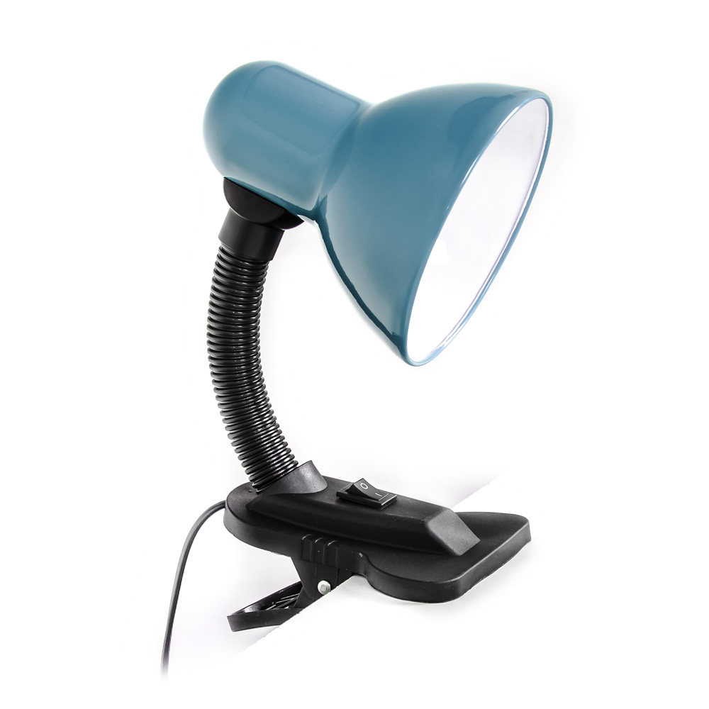 Stolní ohebná lampa s klipem pro žárovky E27 šedomodrá