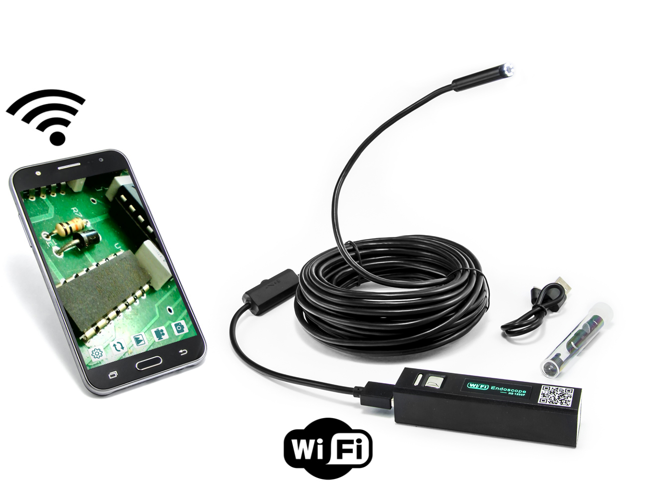 WiFi endoskop pro Android a iOS, krytí IP66, tvarovatelný kabel 10m