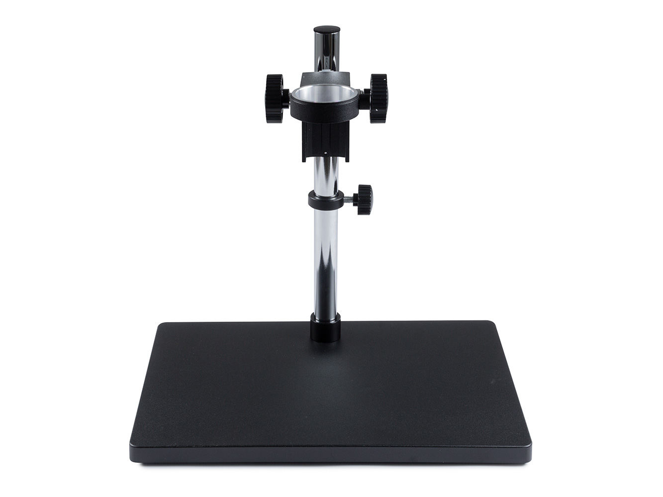Kovový stojan se suportem pro uchycení optických soustav mikroskopů a kamer