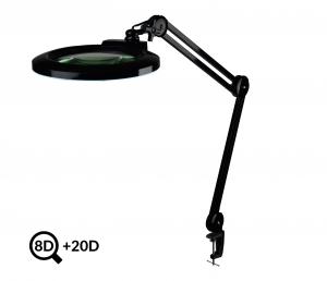 Černá polohovatelná LED lampa s lupou IB-178, průměr 178mm, 8D+20D