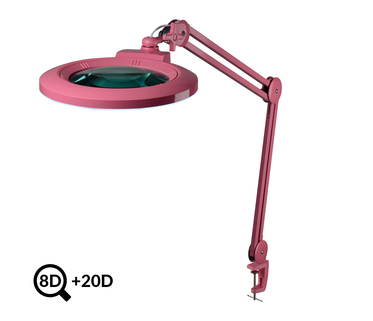 Růžová kosmetická LED lampa s lupou IB-178, průměr 178mm, 8D+20D