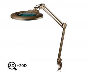 Zlatá pracovní LED lampa s lupou IB-178, průměr 178mm, 8D+20D