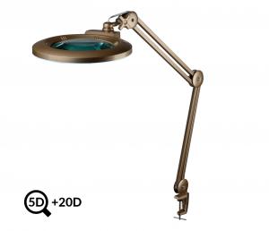 Zlatá pracovní LED lampa s lupou IB-178, průměr 178mm, 5D+20D