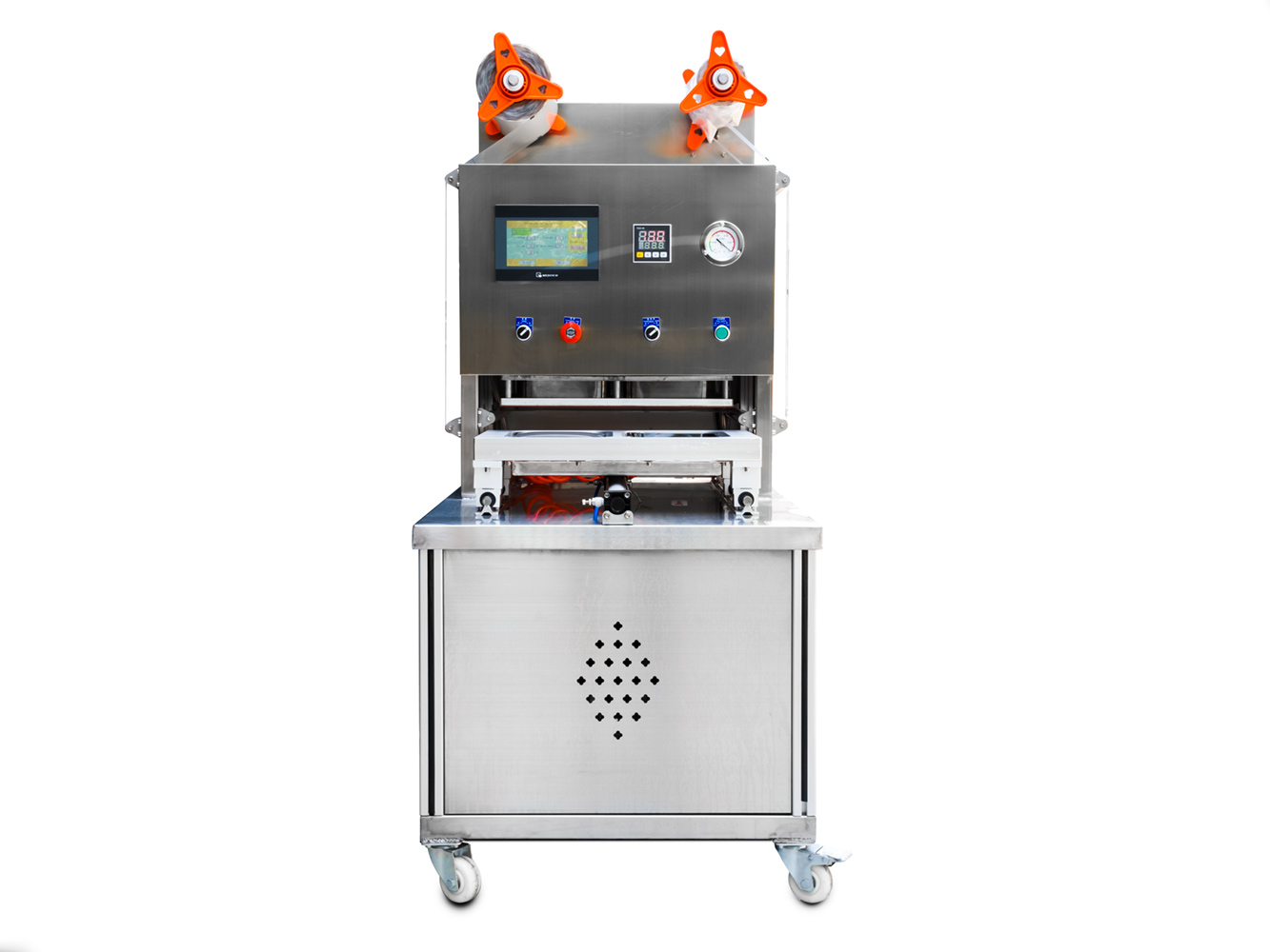 Poloautomatický balící stroj jednodílných jídelních misek 227x178mm s ochrannou atmosférou