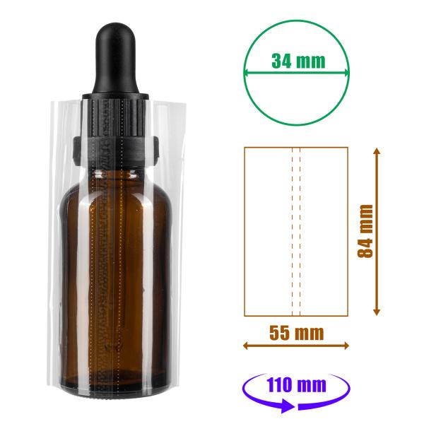 Transparentní smršťovací fólie 84x55mm s perforací na lahvičky a obaly, průměr do 34mm