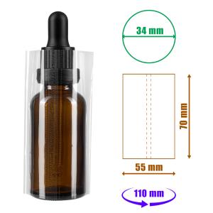 Transparentní smršťovací fólie 70x55mm s perforací na lahvičky a obaly, průměr do 34mm