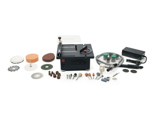 Stolní multifunkční mini pila s příslušenstvím pro řezání, frézování, broušení a vrtání