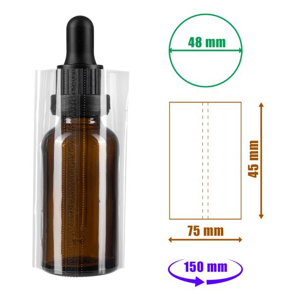 Transparentní smršťovací fólie 45x70mm s perforací na lahvičky a obaly, průměr do 48mm