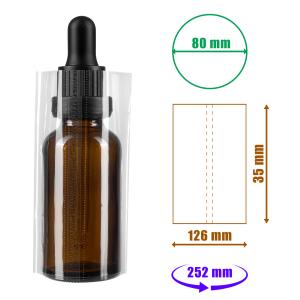 Transparentní smršťovací fólie 35x126mm s perforací na lahvičky a obaly, průměr do 80mm