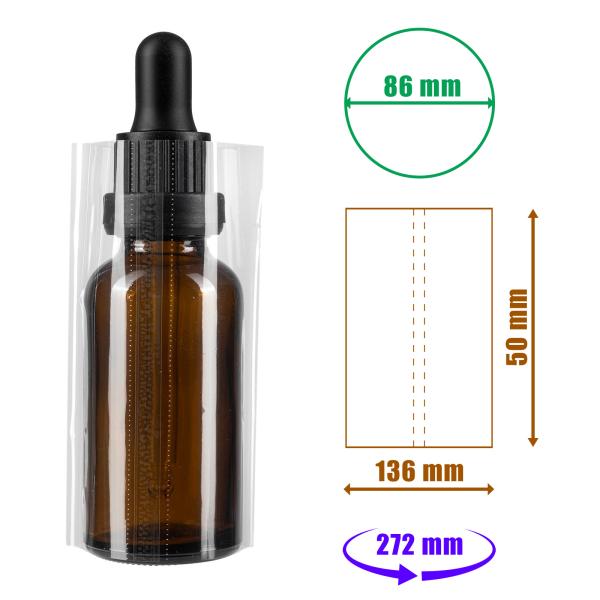 Transparentní smršťovací fólie 50x136mm s perforací na lahvičky a obaly, průměr do 86mm