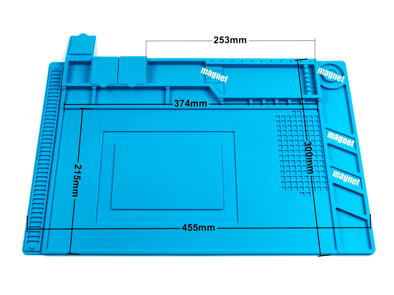 Velká silikonová podložka 455x300mm s organizérem pro servis a opravy mobilních telefonů, tabletů