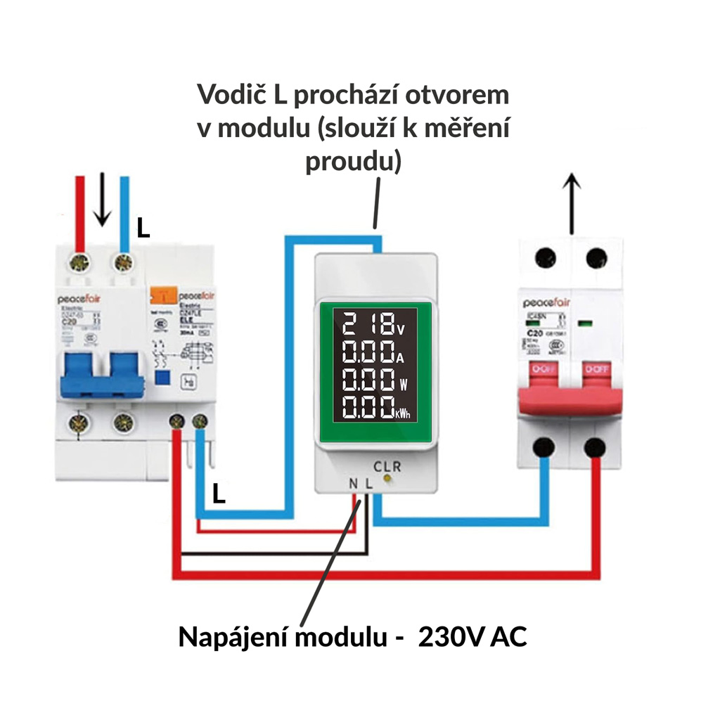 Měřič celkové a aktuální spotřeby napětí a proudu na DIN lištu PZEM-008, AC50-300V 100A