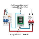 Měřič celkové a aktuální spotřeby napětí a proudu na DIN lištu PZEM-008, AC50-300V 100A